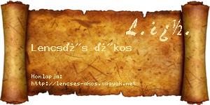 Lencsés Ákos névjegykártya